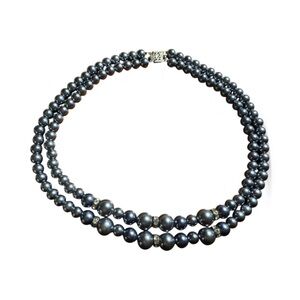 Elegant Double-Strand Faux Black Pearl Necklace, Vintage